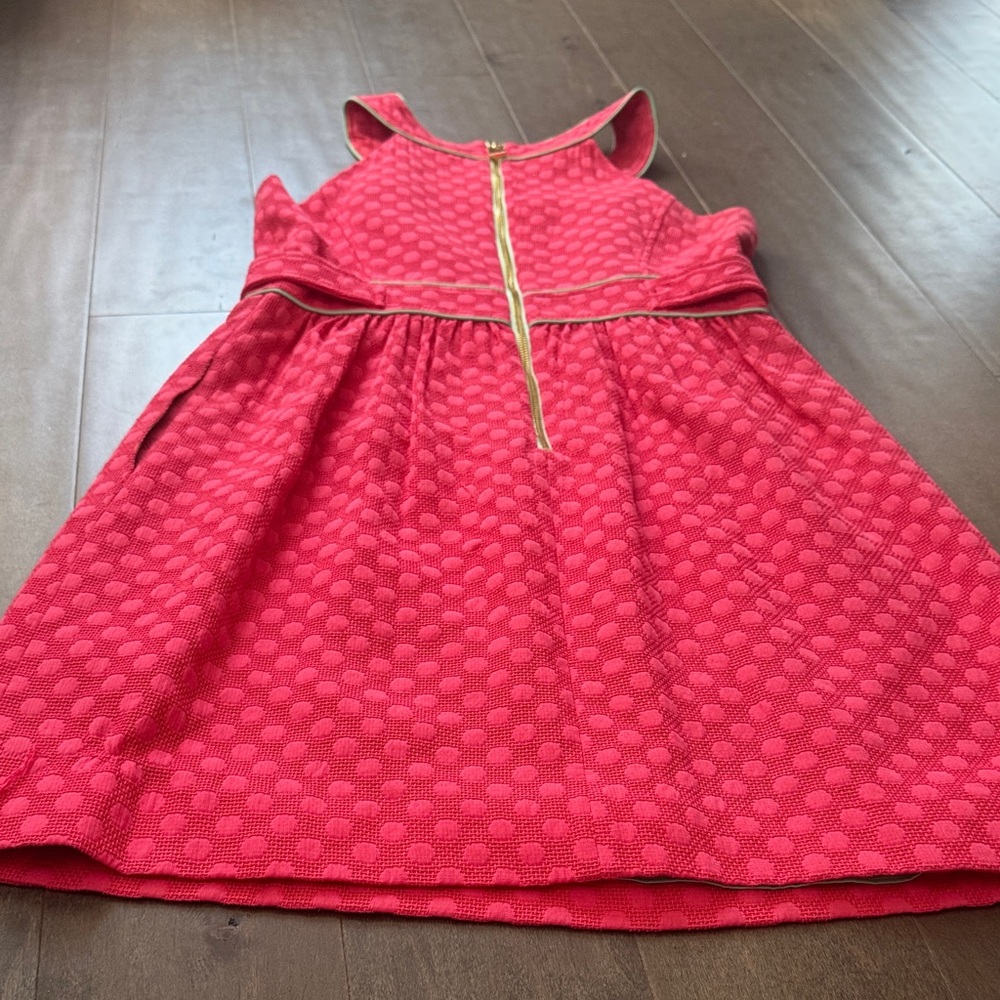 Sail to Sable Pink Polka Dot Jacquard Shift Dress Size 6 Preppy Gold Button - Picture 8 of 8